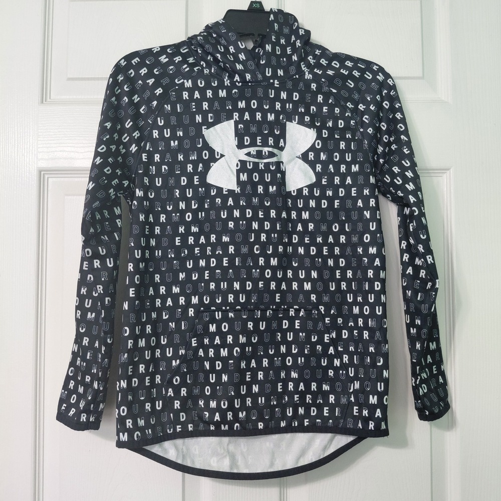 Under Armour Kids ColdGear Hoodie Black White Logo Print 1343612 Size YLG